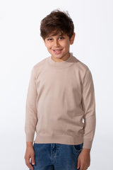 Boy's Plain Slim Fit Long Sleeve Round Pullover