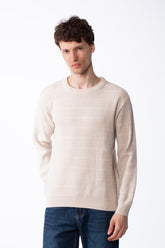 Men's Textured Waffle-Knit Classic Crewneck Unique Geometric Grid Pattern Vertical Basic Pullover
