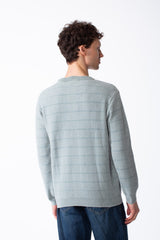 Men's Textured Waffle-Knit Classic Crewneck Unique Geometric Grid Pattern Vertical Basic Pullover