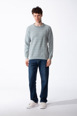 Men's Textured Waffle-Knit Classic Crewneck Unique Geometric Grid Pattern Vertical Basic Pullover