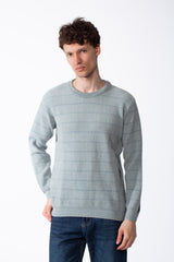 Men's Textured Waffle-Knit Classic Crewneck Unique Geometric Grid Pattern Vertical Basic Pullover