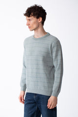 Men's Textured Waffle-Knit Classic Crewneck Unique Geometric Grid Pattern Vertical Basic Pullover