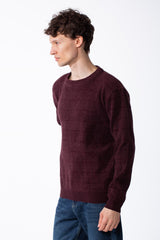 Men's Textured Waffle-Knit Classic Crewneck Unique Geometric Grid Pattern Vertical Basic Pullover