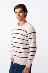 Men's Round Neck Slim Fit Striped Long Sleeve Pullover
