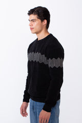 Men's Slim Fit With Stripe On Chest Long Sleeve Round Neck Comfy Pullover