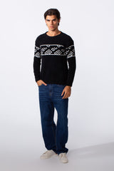 Men's Printed Slim Fit Rounded Pullover