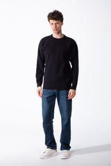 Men's Waffle-Knit Breathable Fabric Ribbed Crew Neck Long Sleeves Casual Wardrobes Pullover