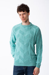 Men's Textured Geometric Panels Ribbed Crew Neck Set-In Sleeves Design Practical Knit Fabric Slim Fit Pullover