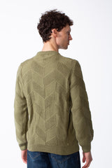 Men's Textured Geometric Panels Ribbed Crew Neck Set-In Sleeves Design Practical Knit Fabric Slim Fit Pullover