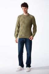 Men's Textured Geometric Panels Ribbed Crew Neck Set-In Sleeves Design Practical Knit Fabric Slim Fit Pullover