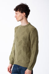 Men's Textured Geometric Panels Ribbed Crew Neck Set-In Sleeves Design Practical Knit Fabric Slim Fit Pullover