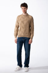 Men's Textured Geometric Panels Ribbed Crew Neck Set-In Sleeves Design Practical Knit Fabric Slim Fit Pullover