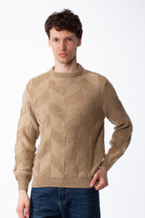 Men's Textured Geometric Panels Ribbed Crew Neck Set-In Sleeves Design Practical Knit Fabric Slim Fit Pullover