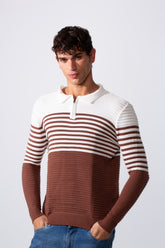 Men's Striped Polo Neck Slim Fit Pullover Sweater