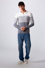 Men's Striped Polo Neck Slim Fit Pullover Sweater