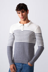 Men's Striped Polo Neck Slim Fit Pullover Sweater