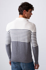 Men's Striped Polo Neck Slim Fit Pullover Sweater