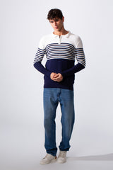 Men's Striped Polo Neck Slim Fit Pullover Sweater