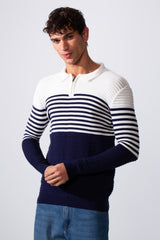 Men's Striped Polo Neck Slim Fit Pullover Sweater