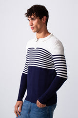 Men's Striped Polo Neck Slim Fit Pullover Sweater