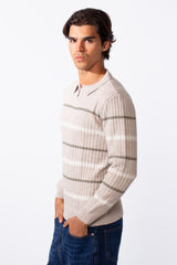 Men's Half Zipper Polo Neck Striped Slim Fit Pullover