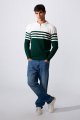 Men's Striped Half Zipper Polo Neck Slim Fit Pullover