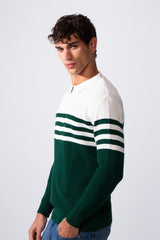 Men's Striped Half Zipper Polo Neck Slim Fit Pullover