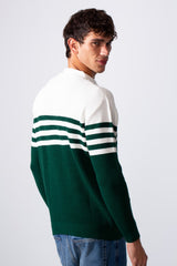 Men's Striped Half Zipper Polo Neck Slim Fit Pullover