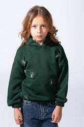 Girl's Soft Comfortable Slim fit Classic Hooded Design Delicate Butterfly Details Front Cute Touch Long Sleeves Elastic Cuffs Perfect Everyday Casual Wear Sweatshirt