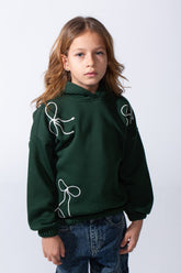 Girl's Slim Fit Elasticated Cuffs And Waistband Long Sleeve Printed Hooded Daily Wear Melton Sweatshirt