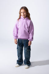 Girl's Slim Fit Elasticated Cuffs And Waistband Long Sleeve Printed Hooded Daily Wear Melton Sweatshirt