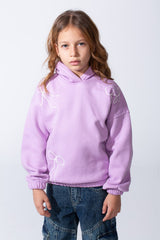 Girl's Slim Fit Elasticated Cuffs And Waistband Long Sleeve Printed Hooded Daily Wear Melton Sweatshirt