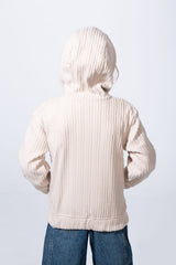 Girl's Textured Zip-Up Ribbed Patterns Split Kangaroo Front Pockets Tomato Store Slim Fit Sweatshirt
