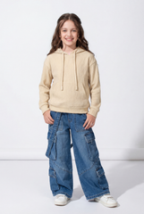 Girl's Slim Fit Soft Ribbed Texture Cozy Feel Long Sleeves Relaxed Fit Everyday Casual Hood Sweatshirt