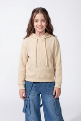 Girl's Slim Fit Soft Ribbed Texture Cozy Feel Long Sleeves Relaxed Fit Everyday Casual Hood Sweatshirt