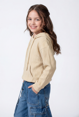 Girl's Slim Fit Soft Ribbed Texture Cozy Feel Long Sleeves Relaxed Fit Everyday Casual Hood Sweatshirt