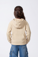 Girl's Slim Fit Soft Ribbed Texture Cozy Feel Long Sleeves Relaxed Fit Everyday Casual Hood Sweatshirt