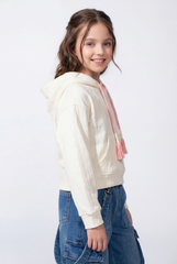Girl's Slim Fit Soft Ribbed Texture Cozy Feel Long Sleeves Relaxed Fit Everyday Casual Hood Sweatshirt