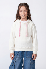 Girl's Slim Fit Soft Ribbed Texture Cozy Feel Long Sleeves Relaxed Fit Everyday Casual Hood Sweatshirt