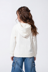 Girl's Slim Fit Soft Ribbed Texture Cozy Feel Long Sleeves Relaxed Fit Everyday Casual Hood Sweatshirt