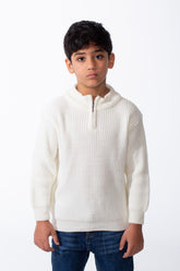 Boy's High Neck Quarter Zip Textured Fabric For Daily Casual Wear Pullover