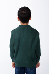 Boy's High Neck Quarter Zip Textured Fabric For Daily Casual Wear Pullover