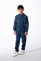 Boy's High Neck Quarter Zip Textured Fabric For Daily Casual Wear Pullover