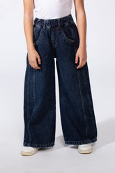 Girl's Boy Friend Denim With Comfort Elastic Waist Vertical Seam Details With Pockets Modern Casual Jeans Pants