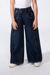 Girl's Boy Friend Denim With Comfort Elastic Waist Vertical Seam Details With Pockets Modern Casual Jeans Pants