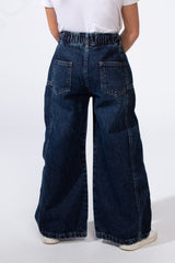 Girl's Boy Friend Denim With Comfort Elastic Waist Vertical Seam Details With Pockets Modern Casual Jeans Pants