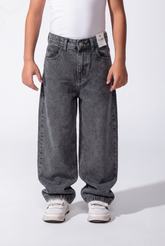 Boy's Baggy Wide-Leg Acid-Wash Finish Design Secure Button Zip Fly Closure Comfort Modern Streetwear Vibe Jeans Pants