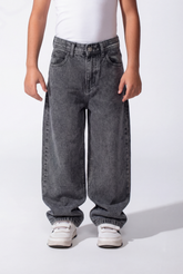 Boy's Baggy Wide-Leg Acid-Wash Finish Design Secure Button Zip Fly Closure Comfort Modern Streetwear Vibe Jeans Pants