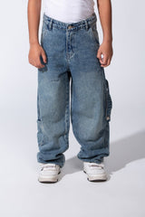 بنطال جينز بويز بقصة صديق فضفاضة، قص نظيف، دنيم، بنطال كاجوال