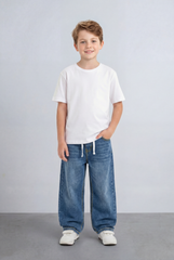 Boy's Tomato Store Boyfriend Denim Pants Elastic Waist Draw Cord Detail Classic Five Pocket Style Soft Washed Fabric